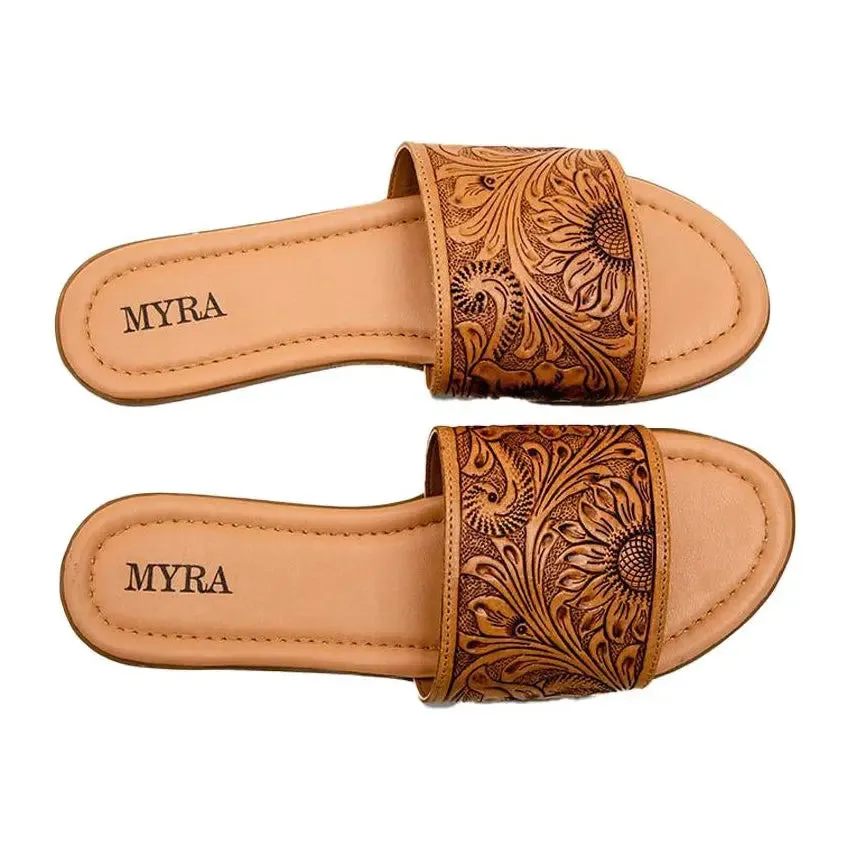 Myra Coppu Western Hand-Tooled Sandal