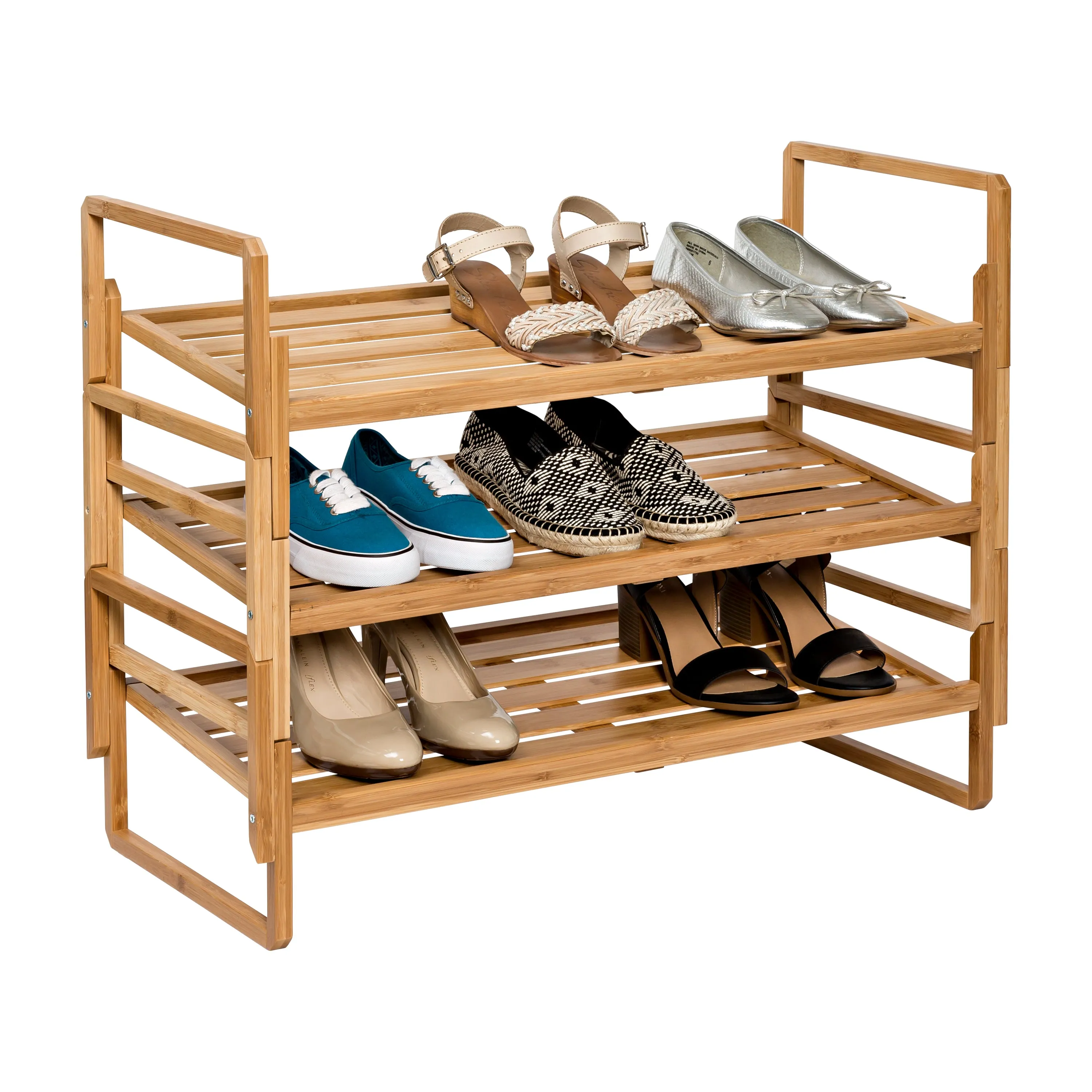 Natural 3-Tier Bamboo Nesting Shoe Rack