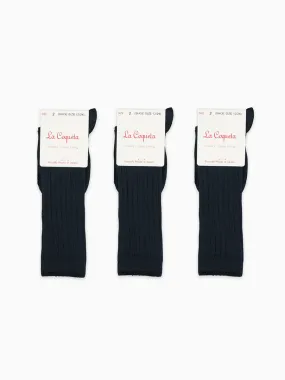 Navy Blue Ribbed Knee High Kids Socks Set