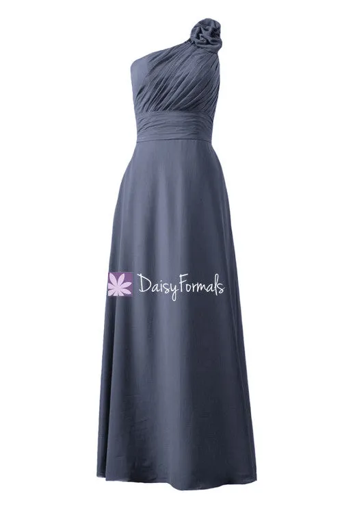 Navy Chiffon Bridesmaid dresses One-Shoulder Long Women Party Dress(BM2449)