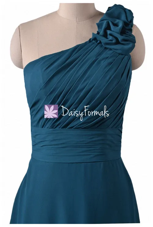 Navy Chiffon Bridesmaid dresses One-Shoulder Long Women Party Dress(BM2449)