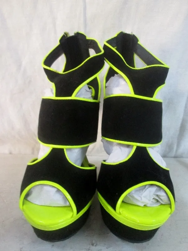 NEW Womens DOLLHOUSE Vegan Velvet Sandals High Heel 5.5 BLACK YELLOW