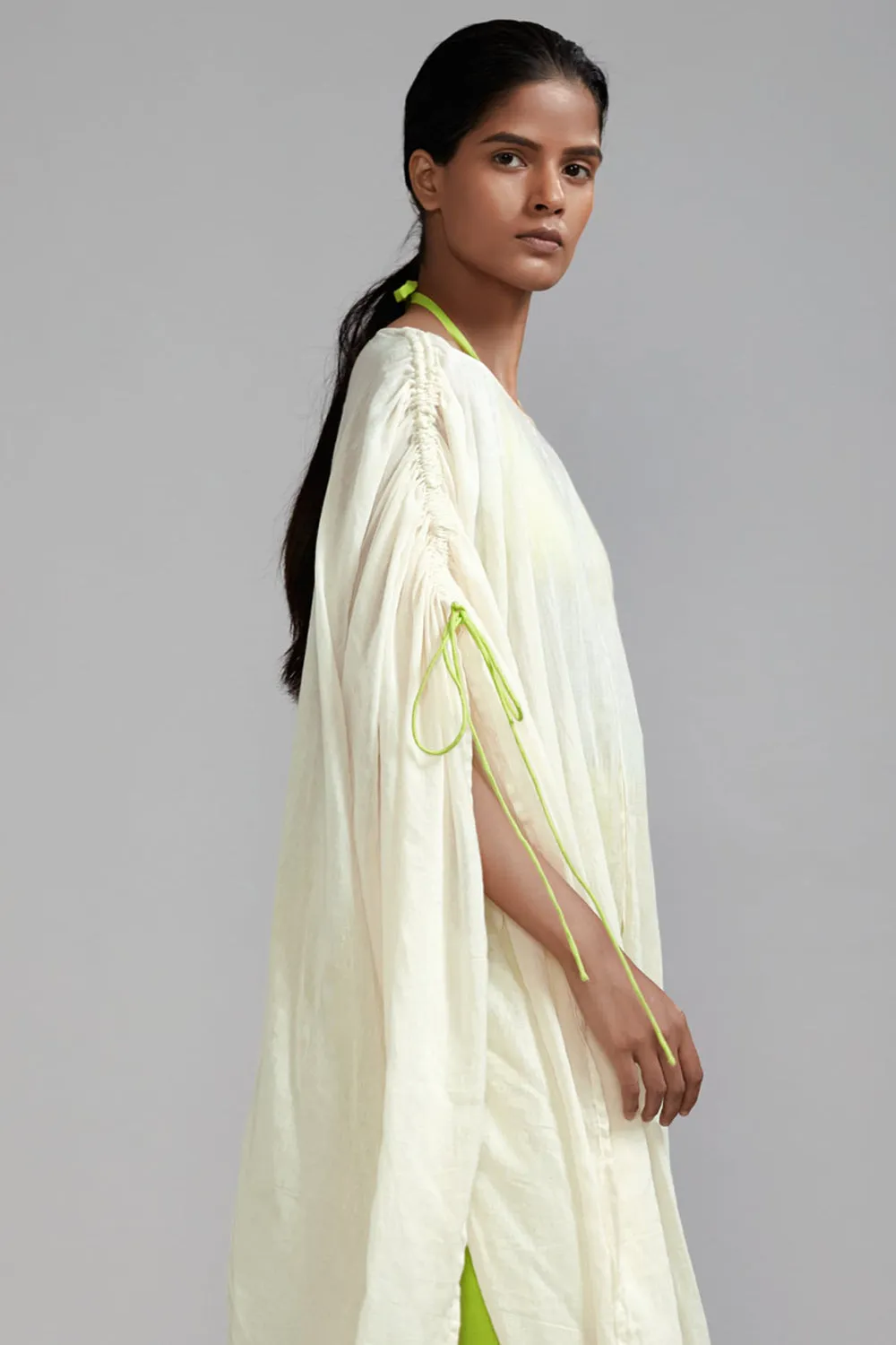 Off-White Cotton Gathered Cowl Tunic