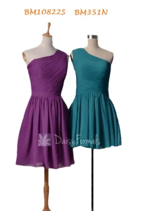 One Shoulder Chiffon Bridesmaid Dress-BM10822S(Knee Length) BM351N(Mini Length)