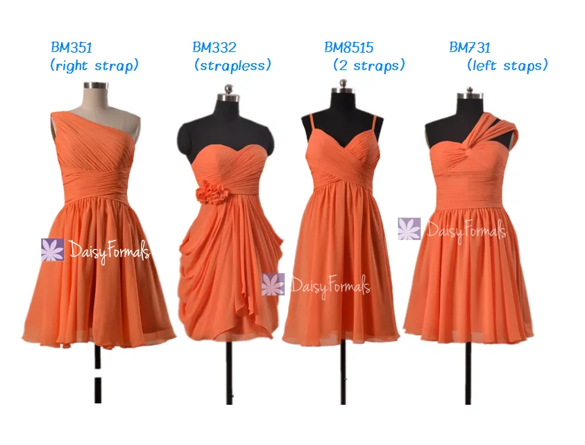 Orange Bridesmaid Dress Short Knee Length Chiffon Dress Chiffon Beach Wedding Party Dress(MM61)