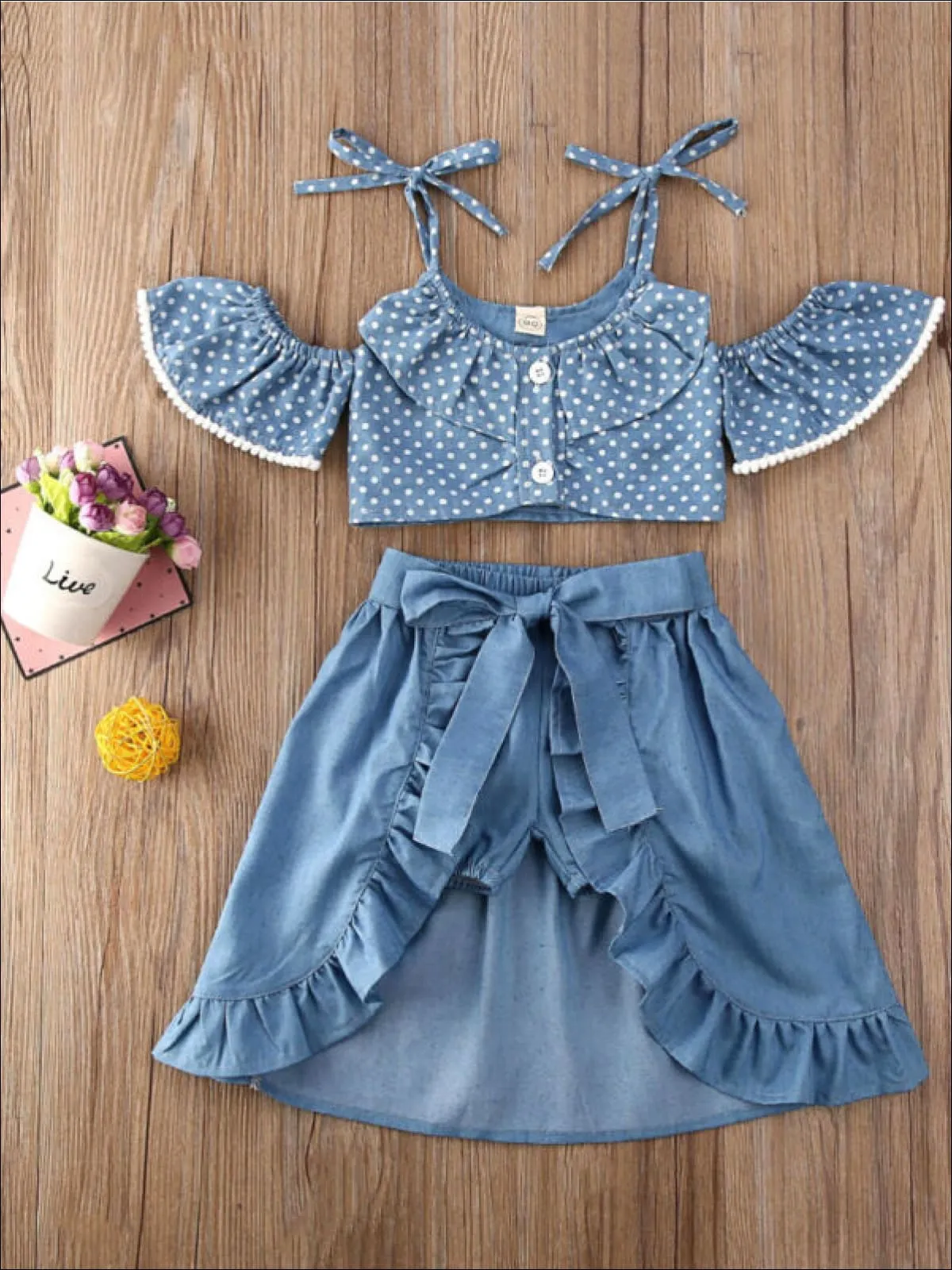 Out In The Sun Chambray Skirt Overlay Shorts Set