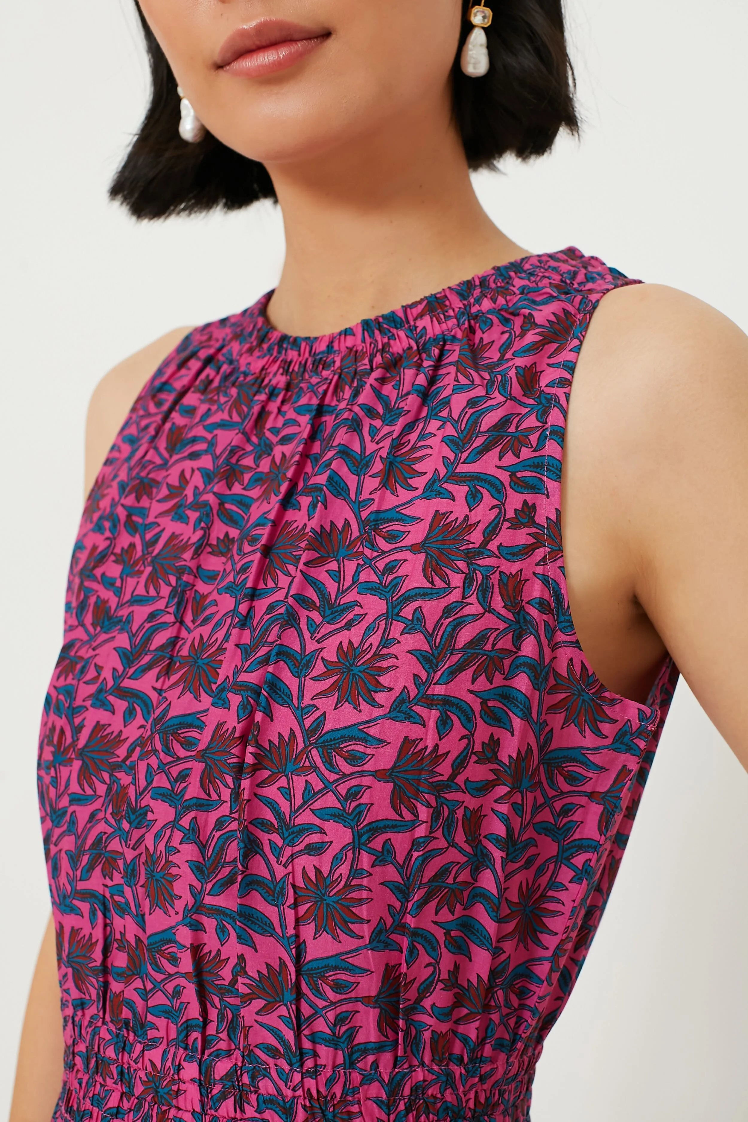 Palm Floral Fuchsia Bali Tank Dress