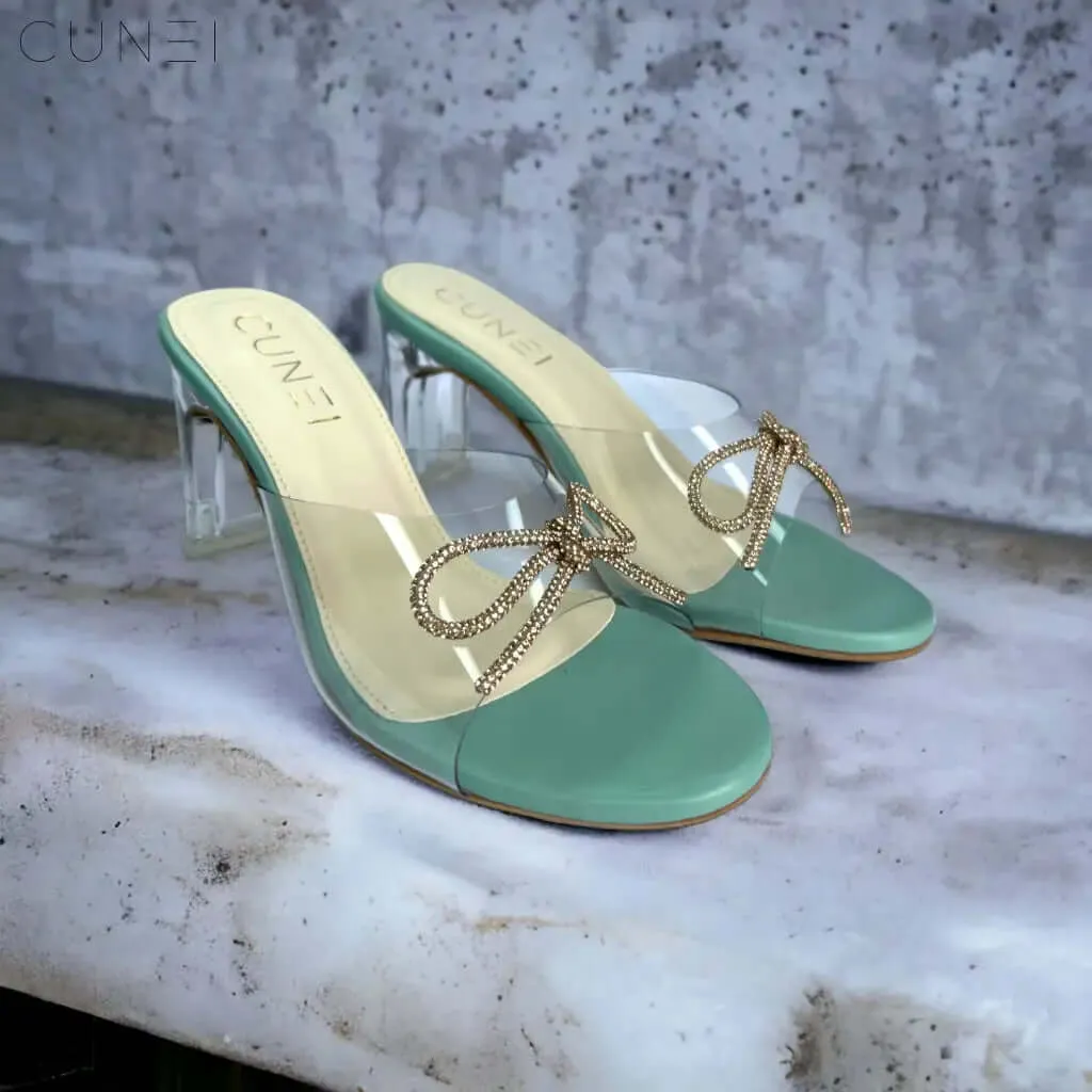 Pastel Green Clear Strap Bella Heels with Bow