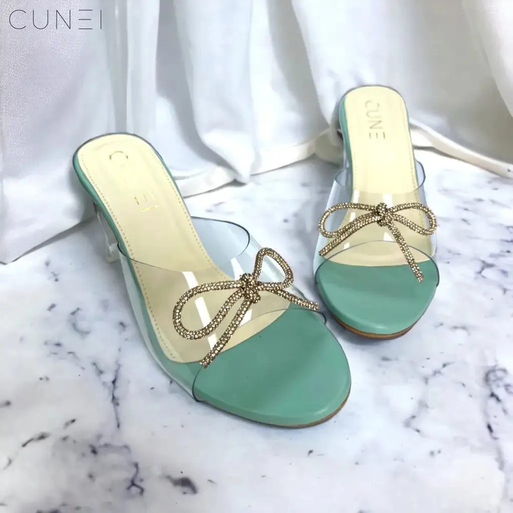 Pastel Green Clear Strap Bella Heels with Bow