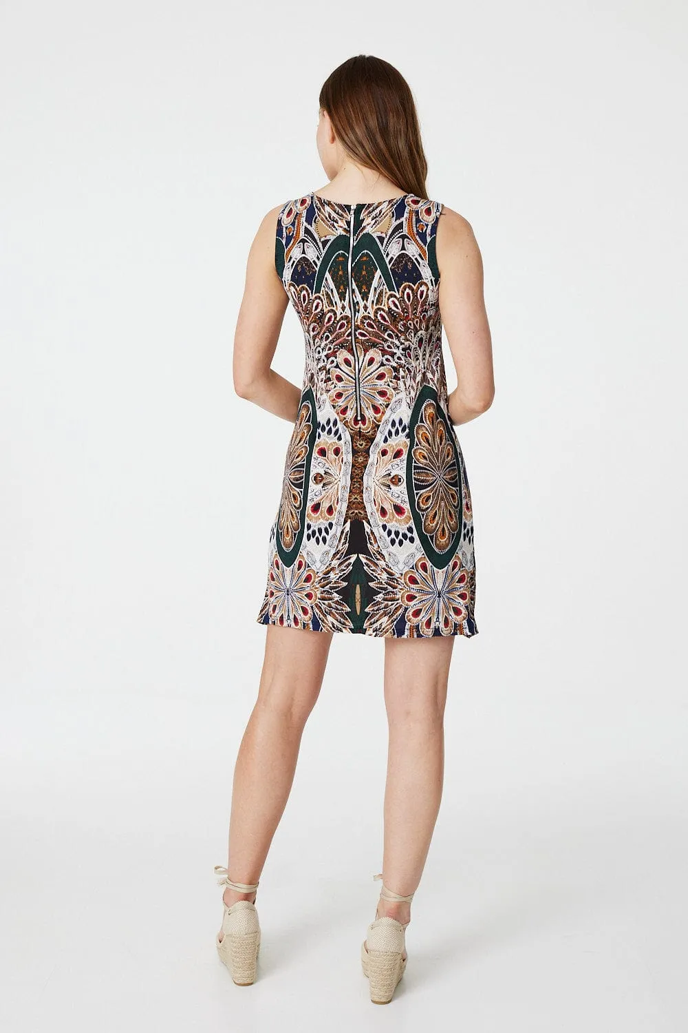 Peacock Print Shift Dress