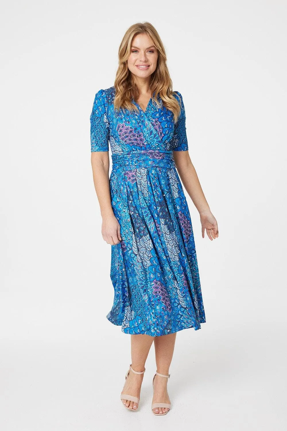 Peacock Print Wrap Front Dress