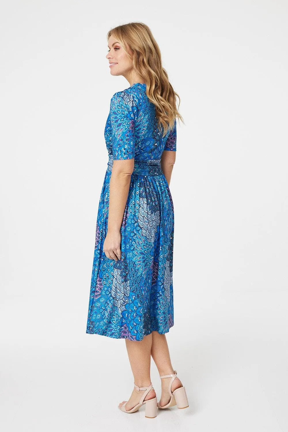 Peacock Print Wrap Front Dress