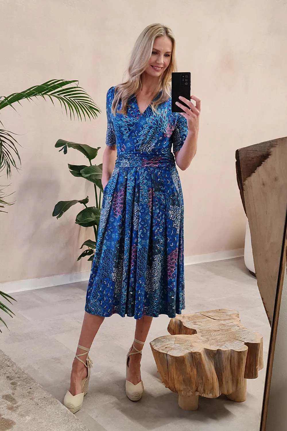 Peacock Print Wrap Front Dress