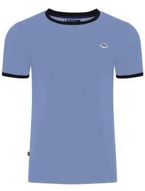 Petersham Contrast Trim Ringer T-Shirt in Placid Blue - Le Shark