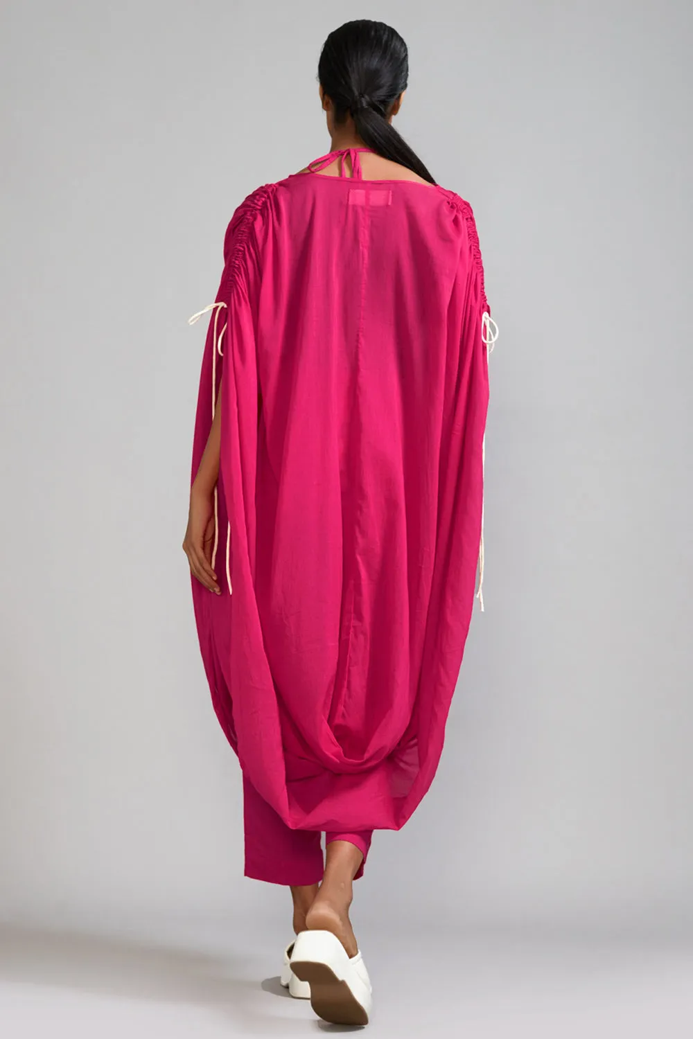 Pink Cotton Gathered Cowl Tunic