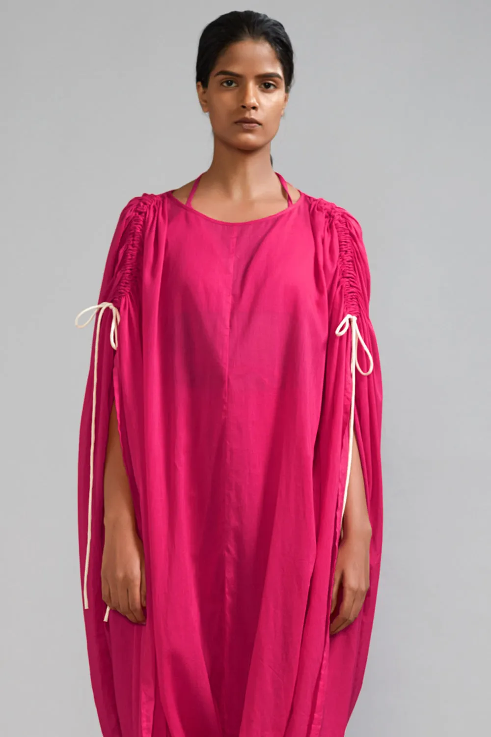 Pink Cotton Gathered Cowl Tunic