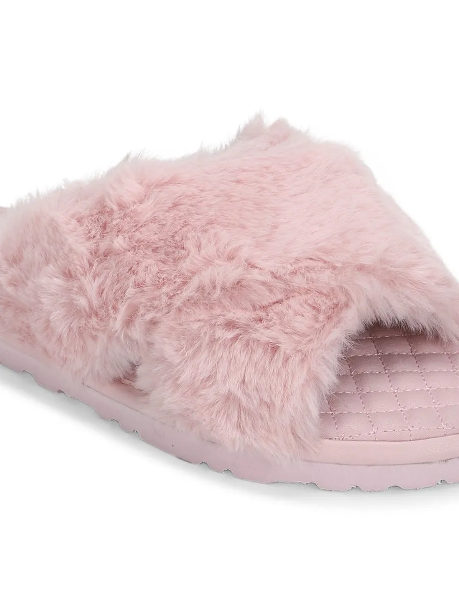 Pink Fuzzy Fur Slip Ons