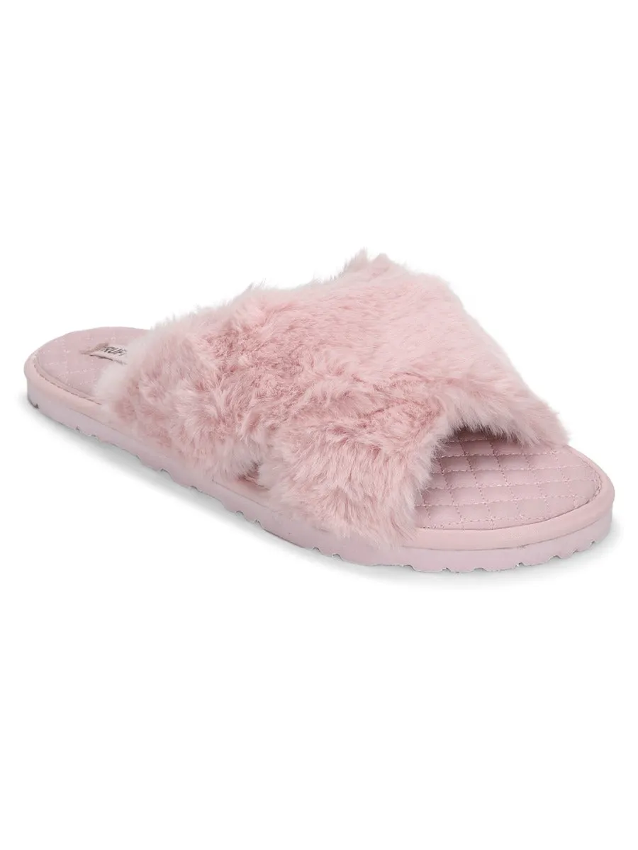 Pink Fuzzy Fur Slip Ons