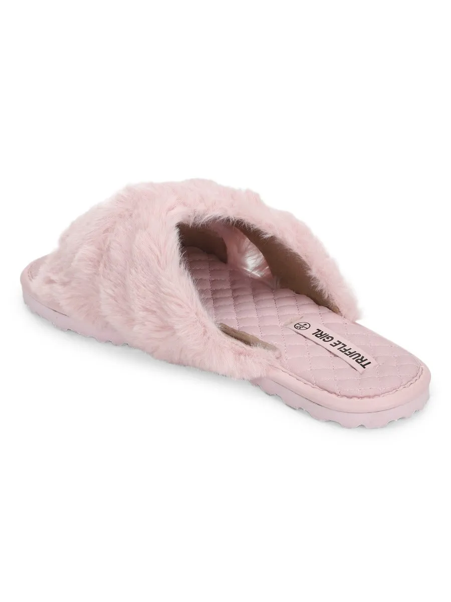 Pink Fuzzy Fur Slip Ons