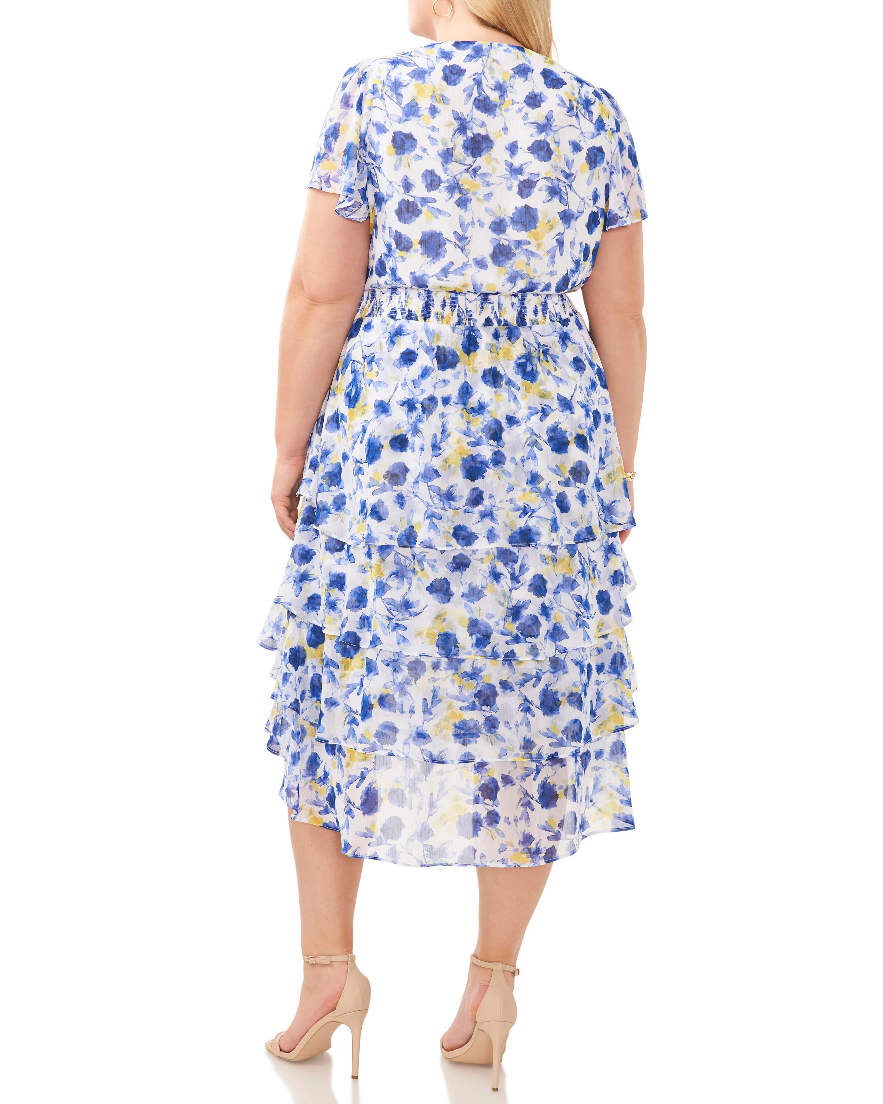 Plus-Size Floral Print Tiered V-Neck Dress