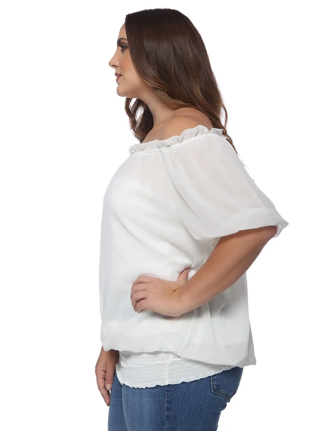 Plus Size Off Shoulder Smocked Waist Blouse