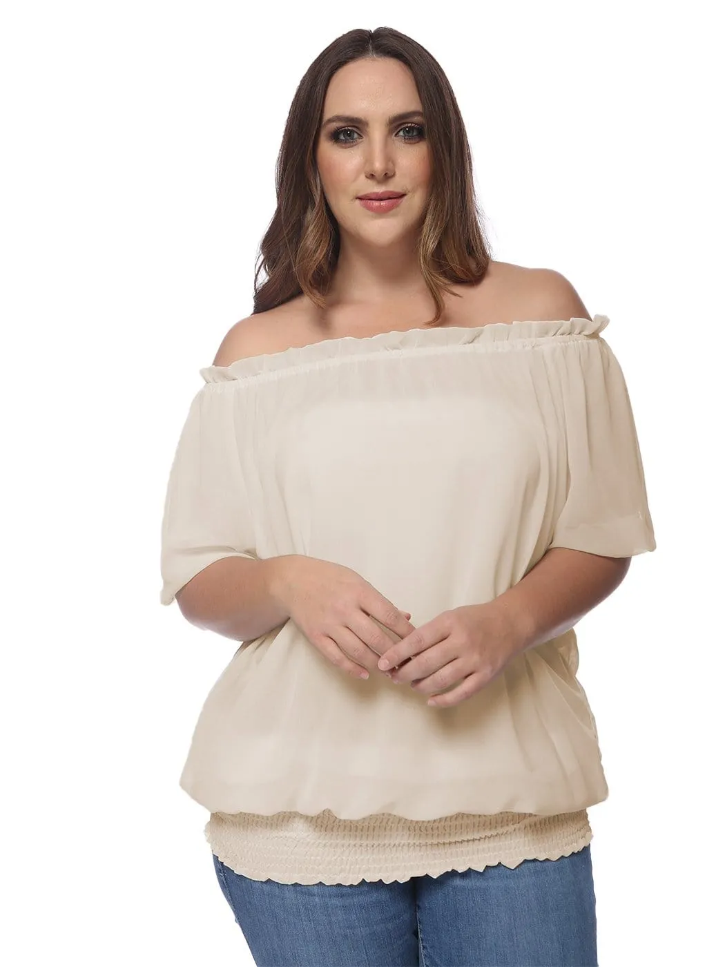 Plus Size Off Shoulder Smocked Waist Blouse