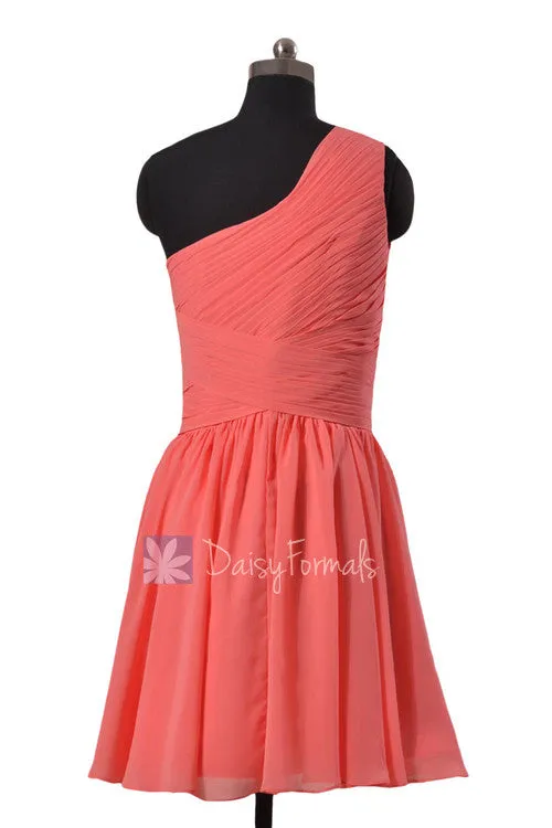 Pretty Light Coral One-Shoulder Short Prom Dress Bridesmaid Dress(BM351)