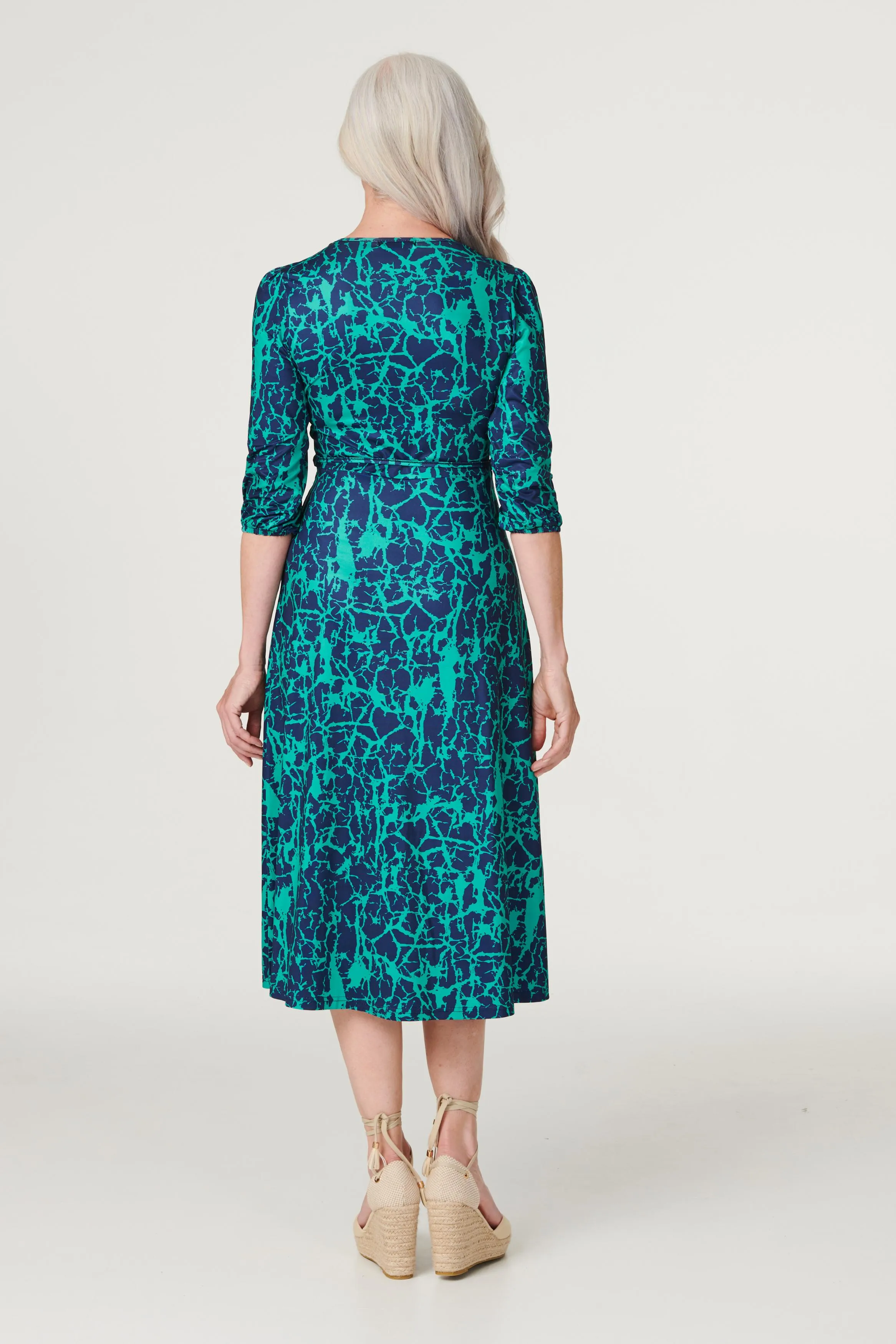 Printed 3/4 Sleeve Column Dress