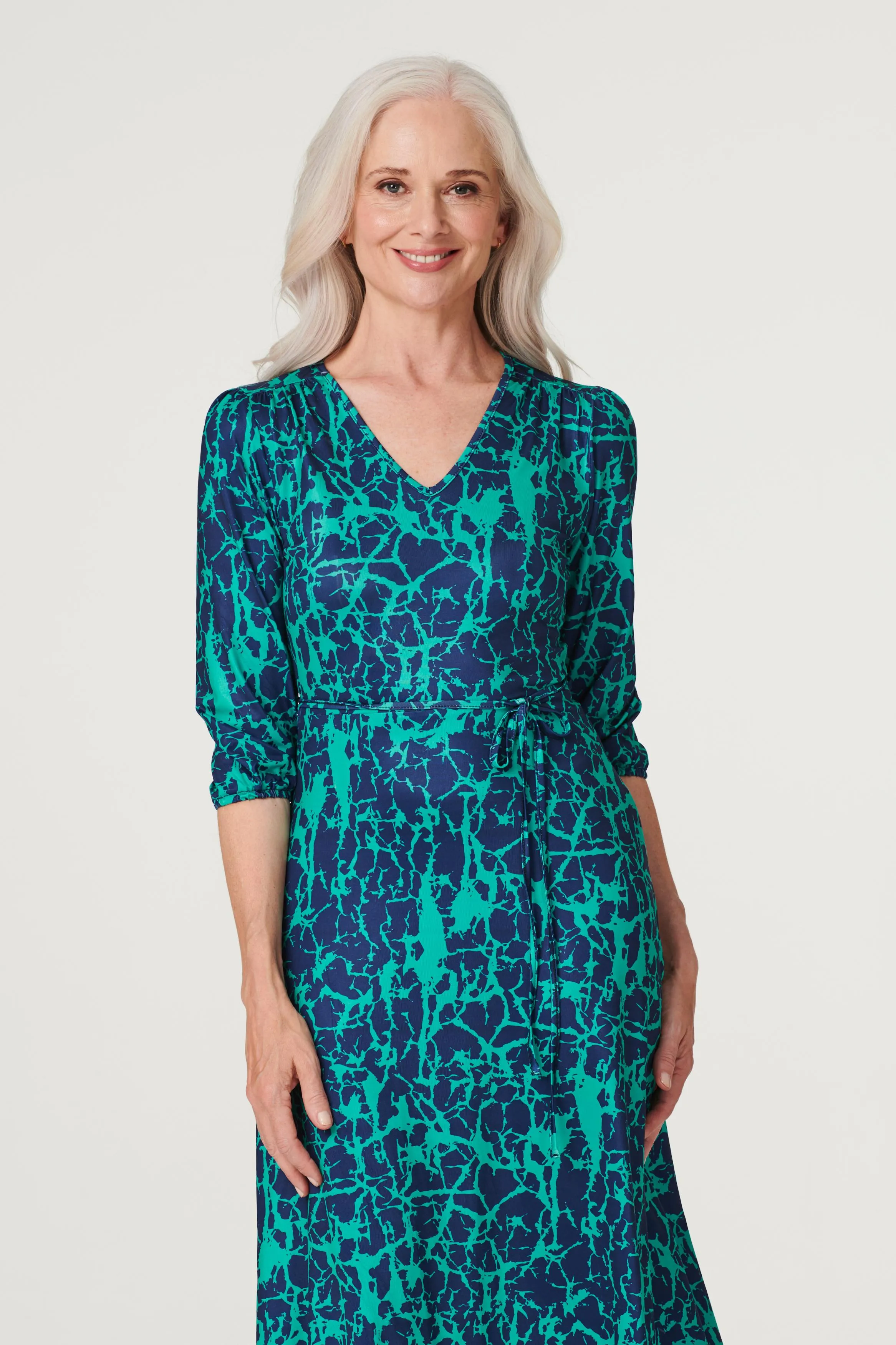 Printed 3/4 Sleeve Column Dress