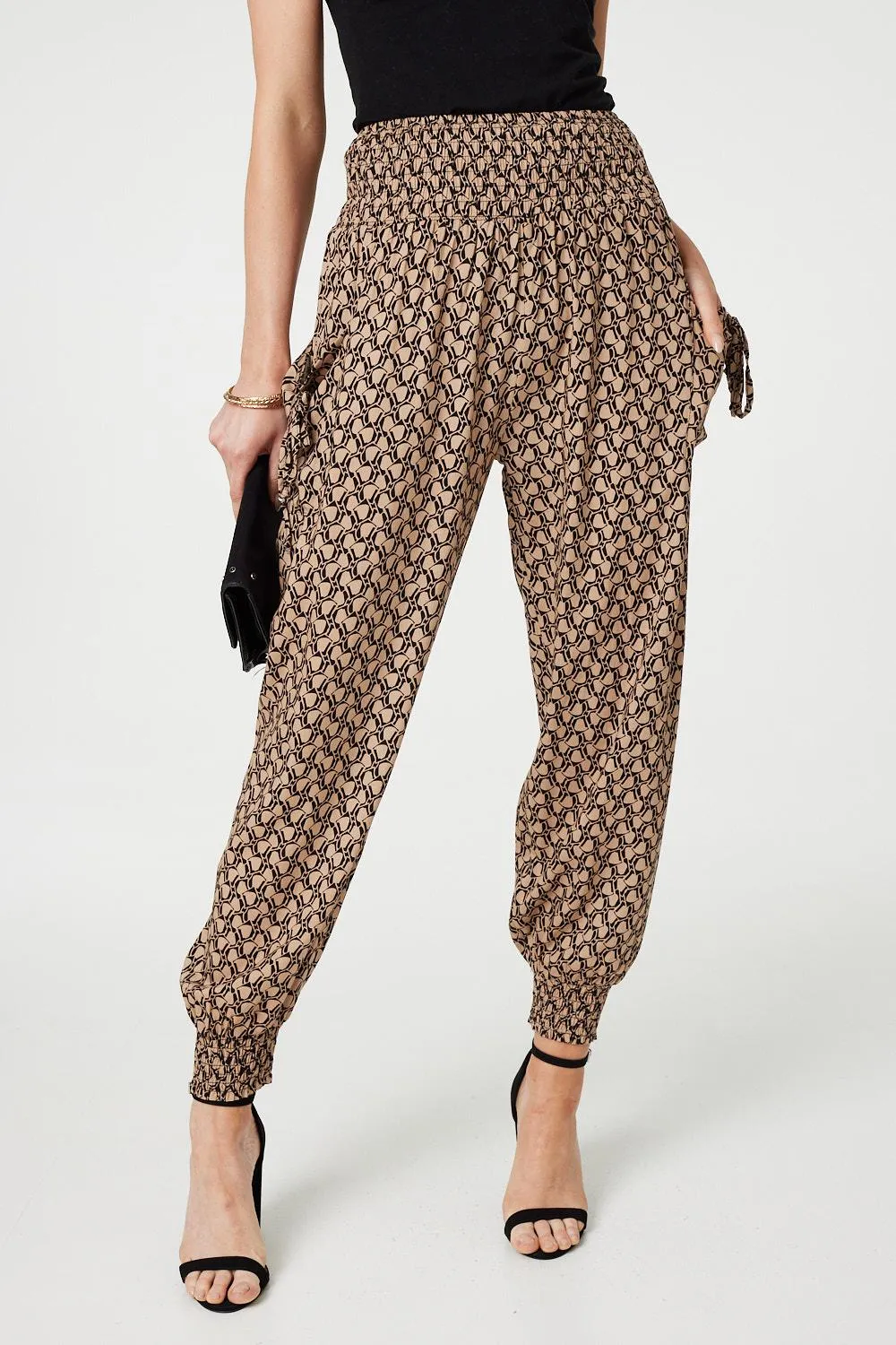 Printed High Waist Tassel Harem Pants