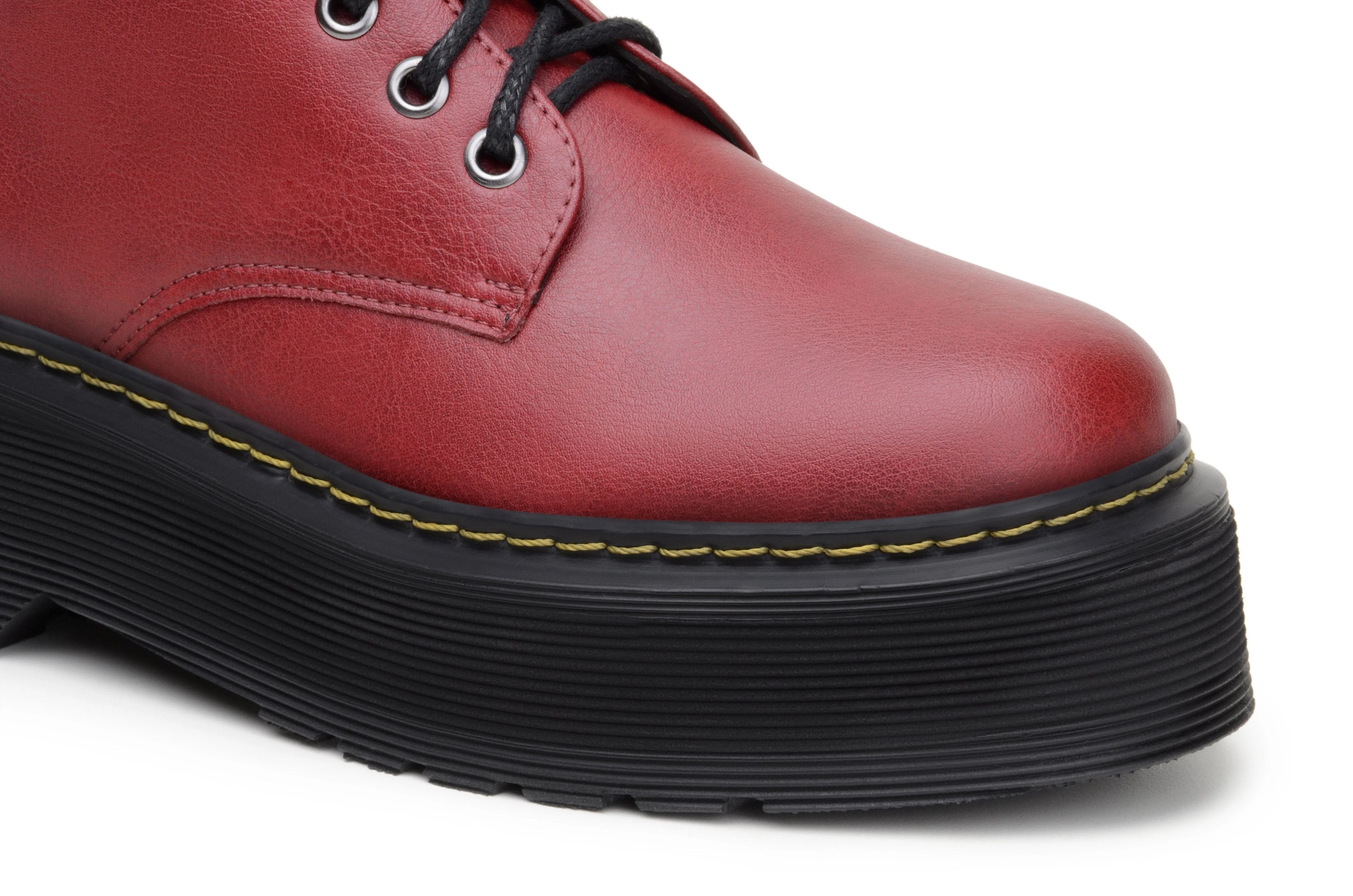 'Quinn' vegan-leather boot with stacked sole by Zette Shoes - cherry red