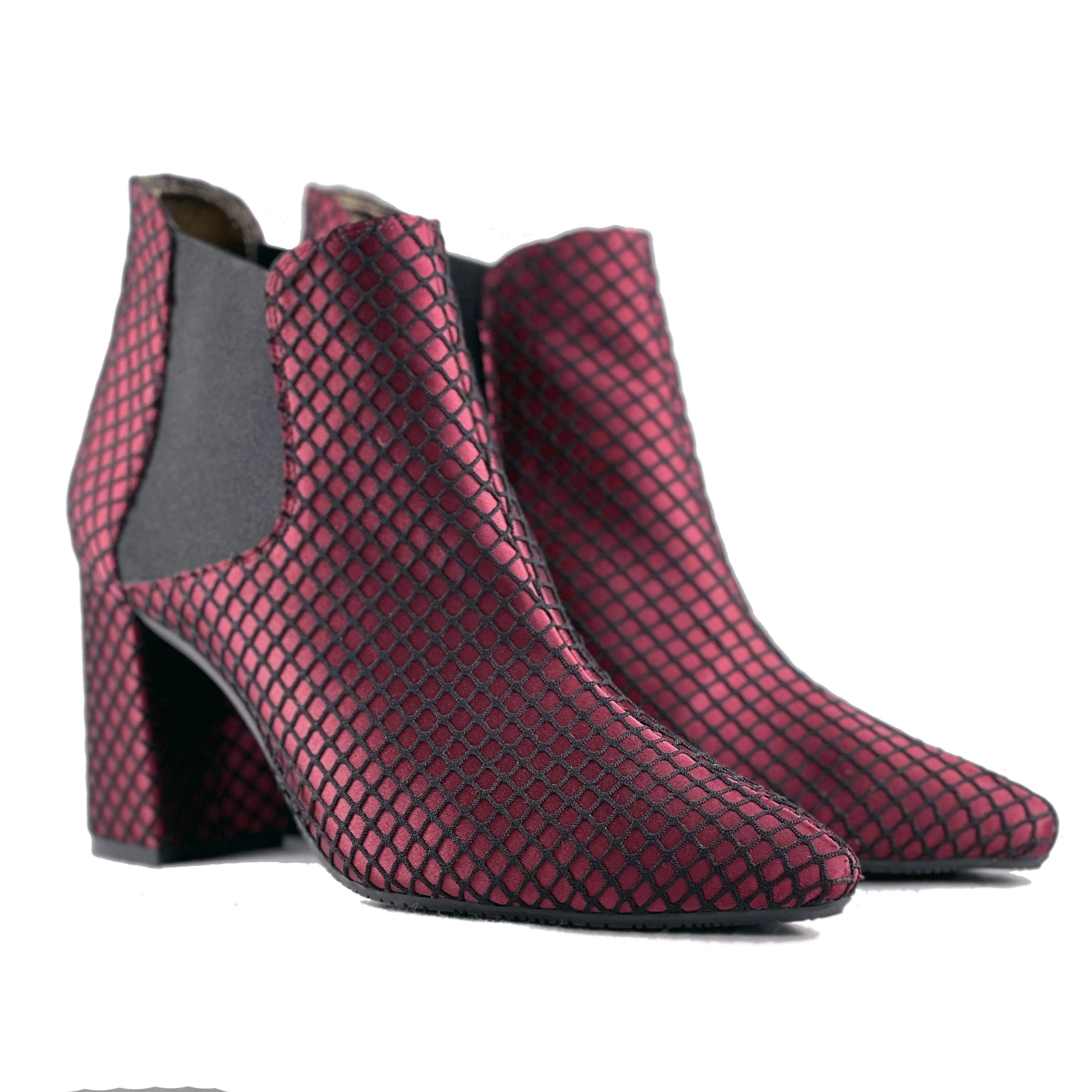 'Rachel' vegan Chelsea bootie by Zette Shoes - red fishnet