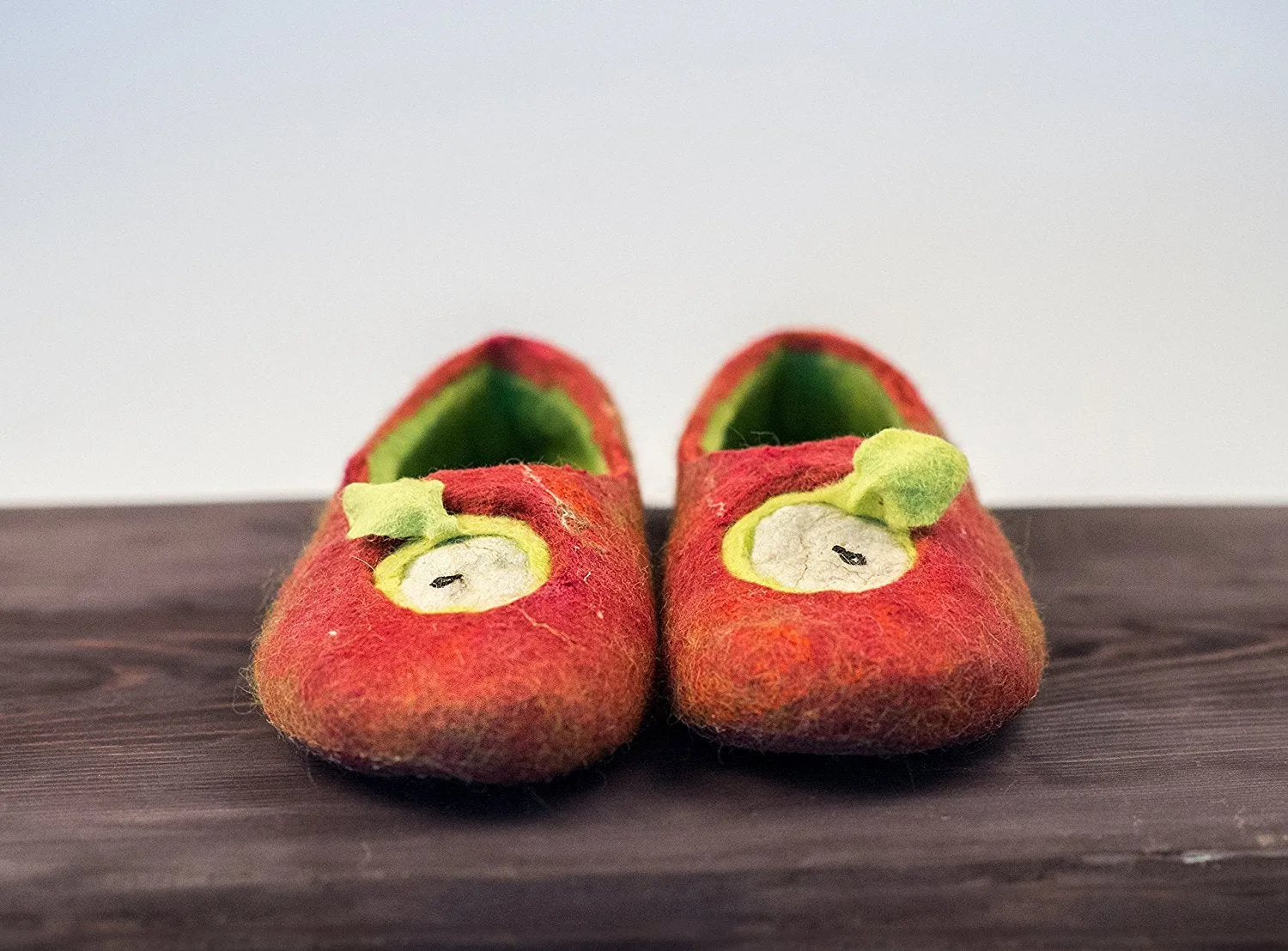 Red Apples handmade felted wool slippers for women