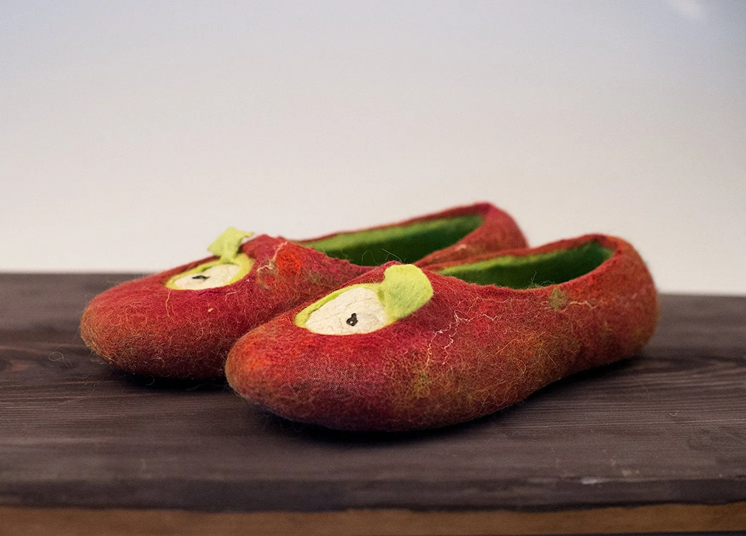 Red Apples handmade felted wool slippers for women