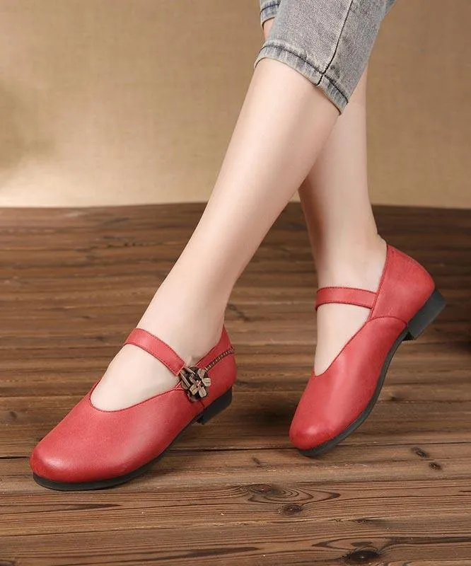 Red Flat Feet Shoes Buckle Strap Flats