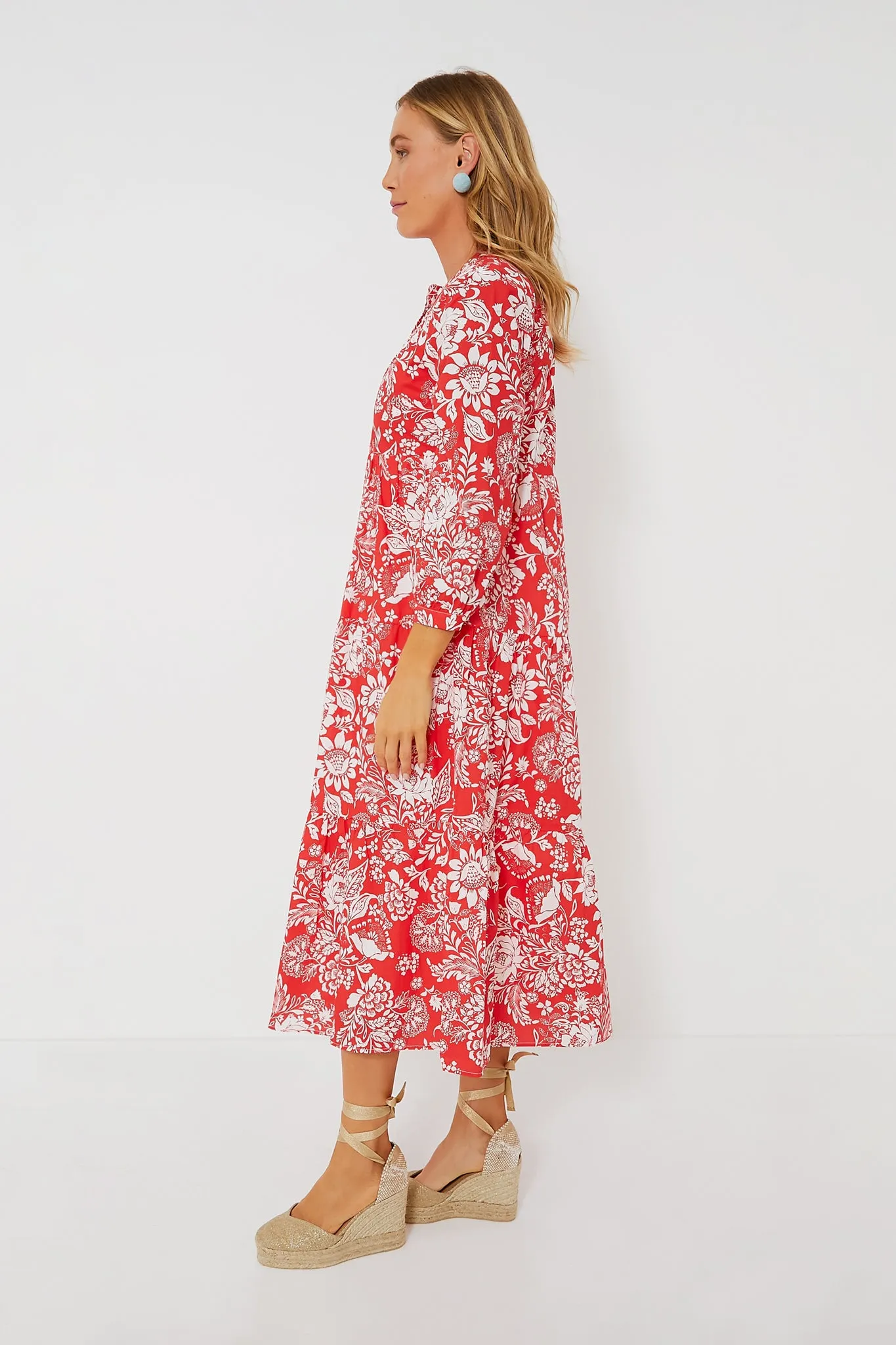 Red Floral McCauley Midi Dress