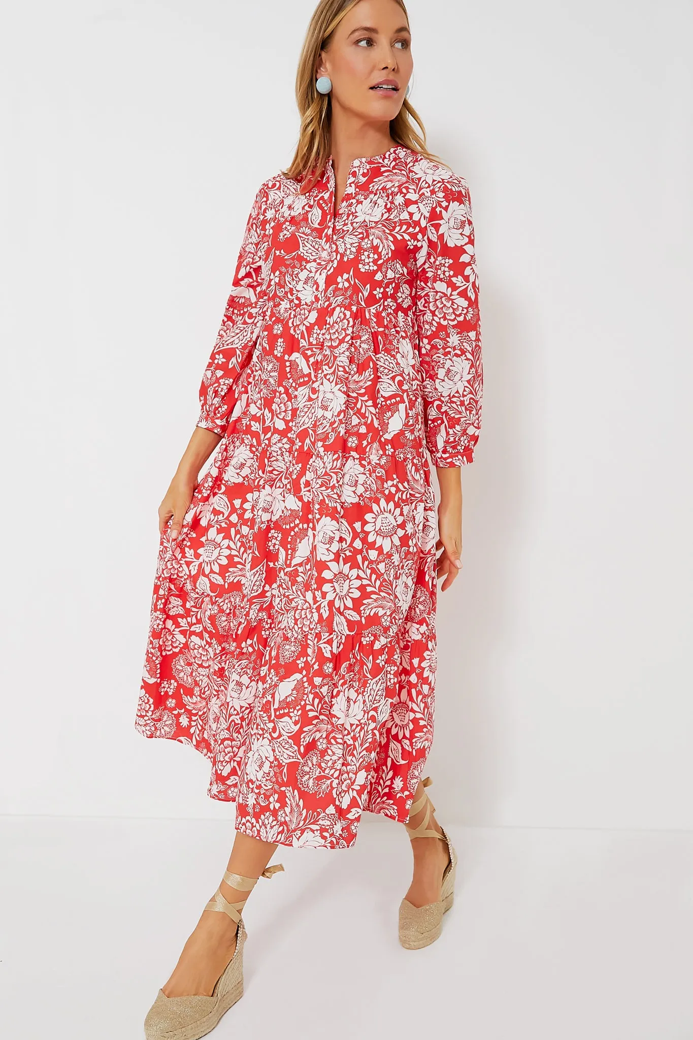 Red Floral McCauley Midi Dress