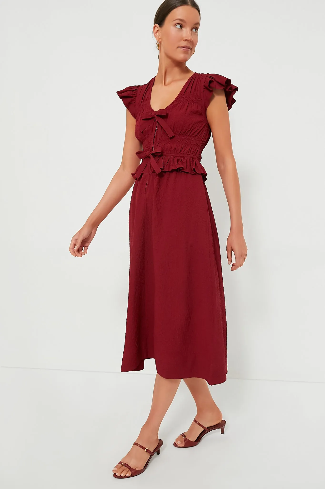 Red Regina Seersucker Flutter Sleeve Dress