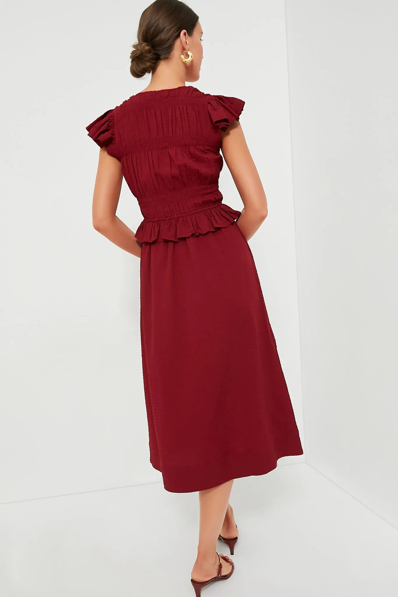 Red Regina Seersucker Flutter Sleeve Dress