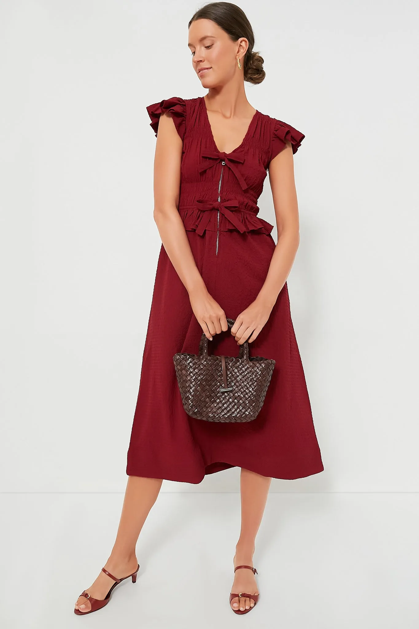 Red Regina Seersucker Flutter Sleeve Dress