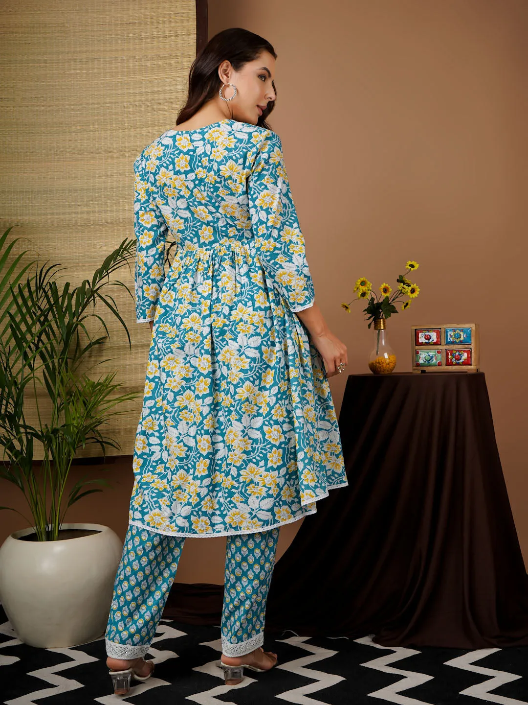 RELINA -BLUE AND WHITE PRINTED KURTA AND MATCHING TROUSER WITH EMBROI MATERNITY CO-ORDS SET