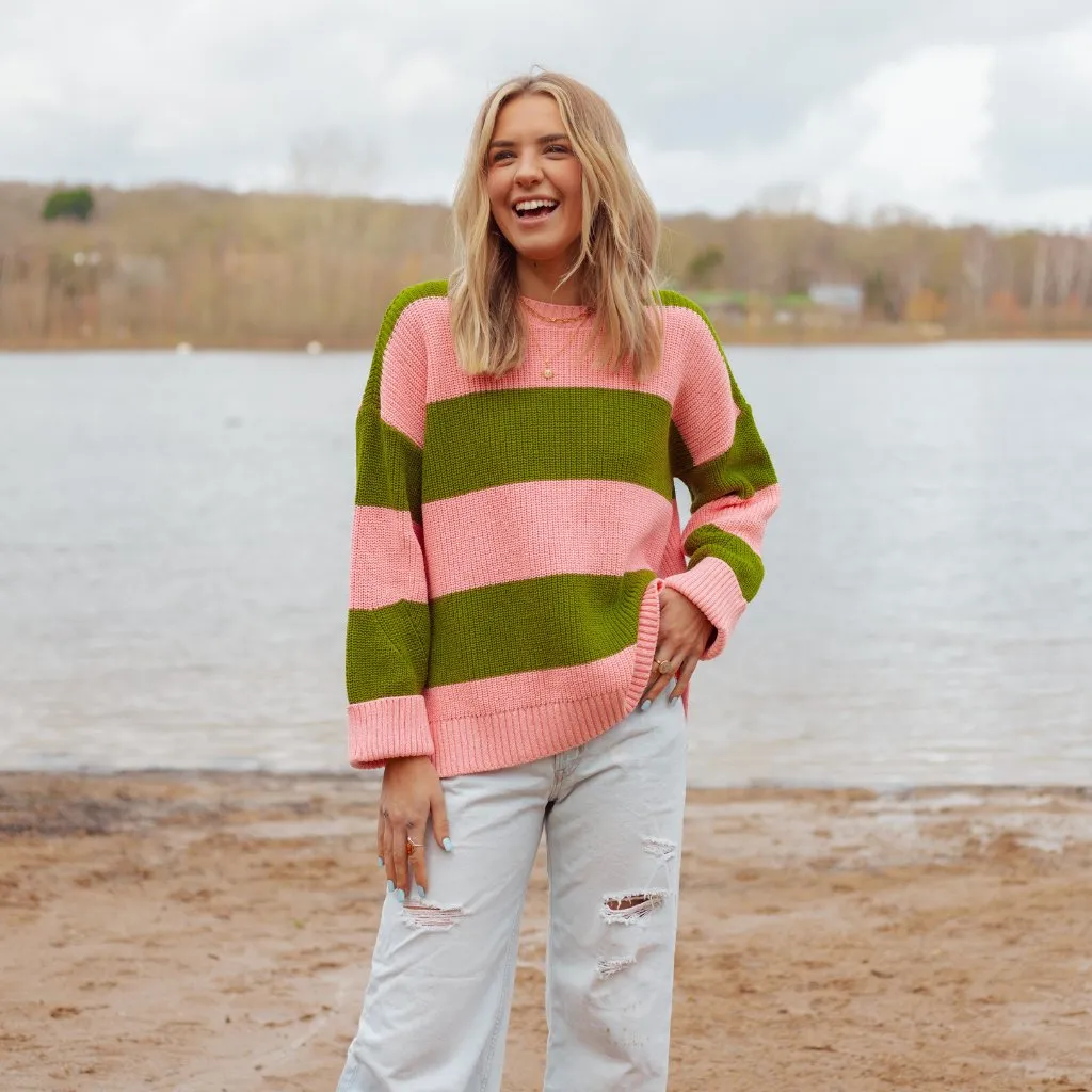 Rhiannon Recycled Cotton Mix Stripe Jumper - Pink and Green