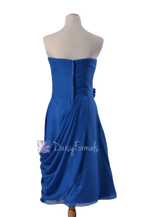 Royal Blue Short Sweatheart Bridesmaid Formal Dress w/ Handmade Flowers(BM437)