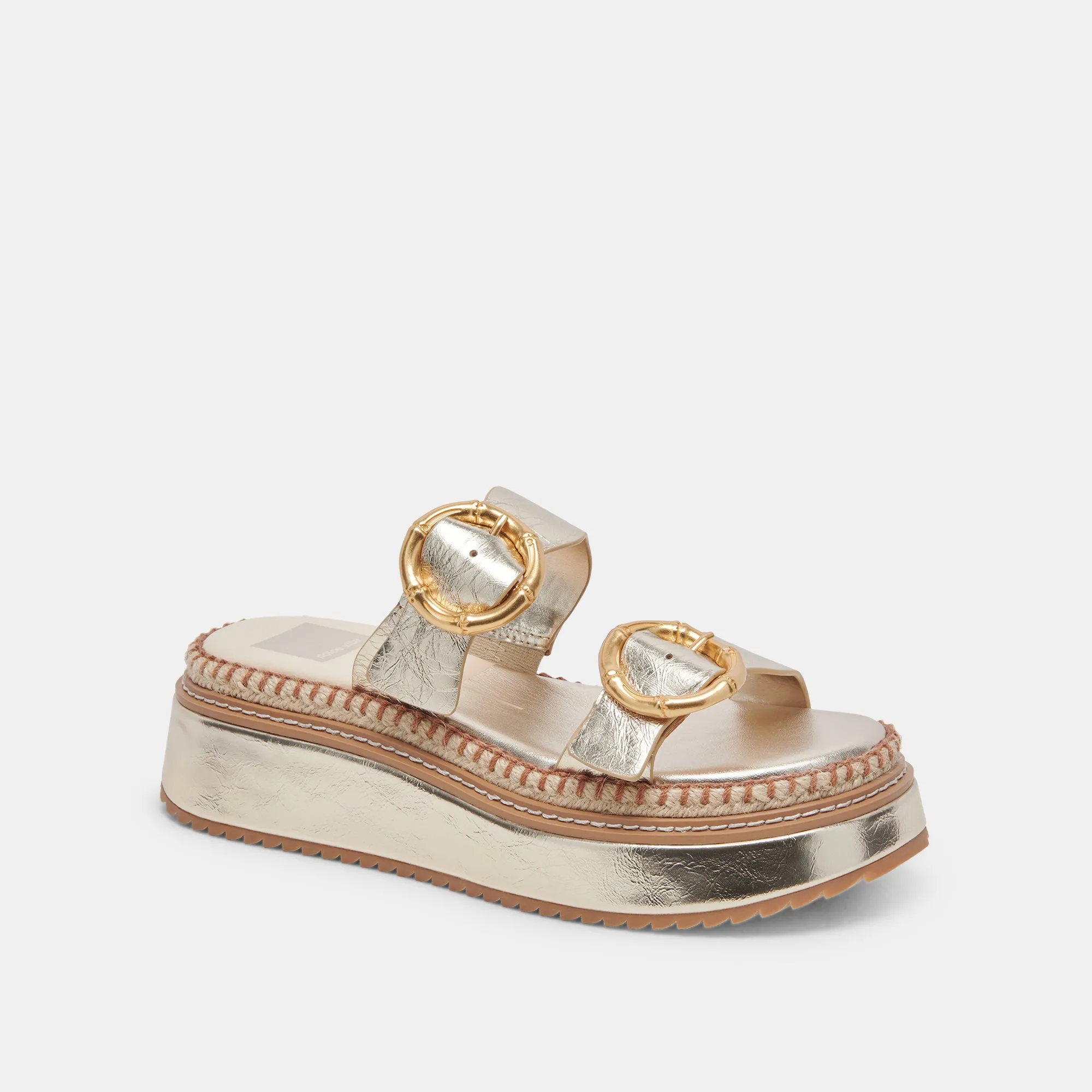 RYSHA SANDALS LIGHT GOLD CRINKLE PATENT