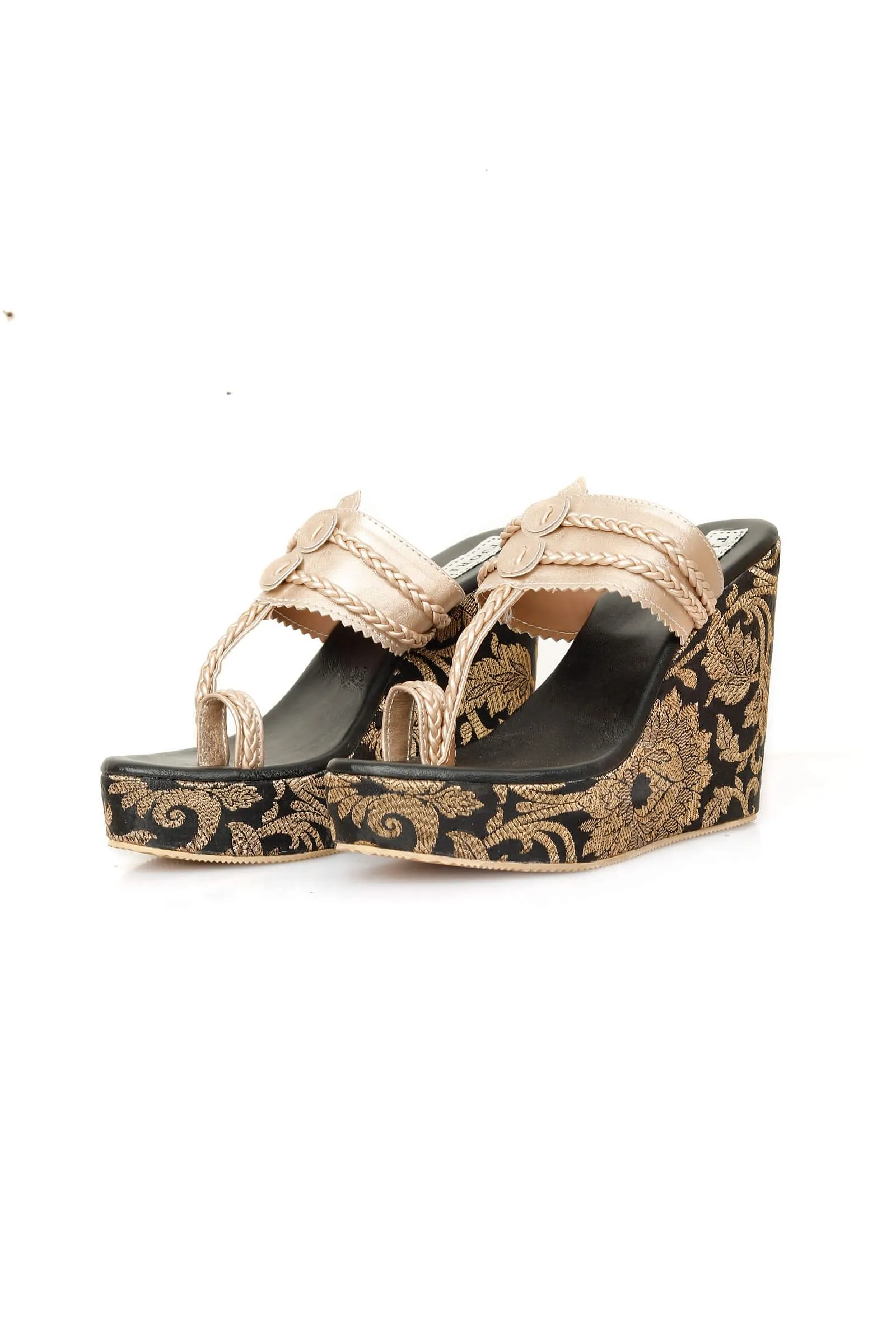 Sangeet Brocade & Gold Kolhapuri Inspired Wedges