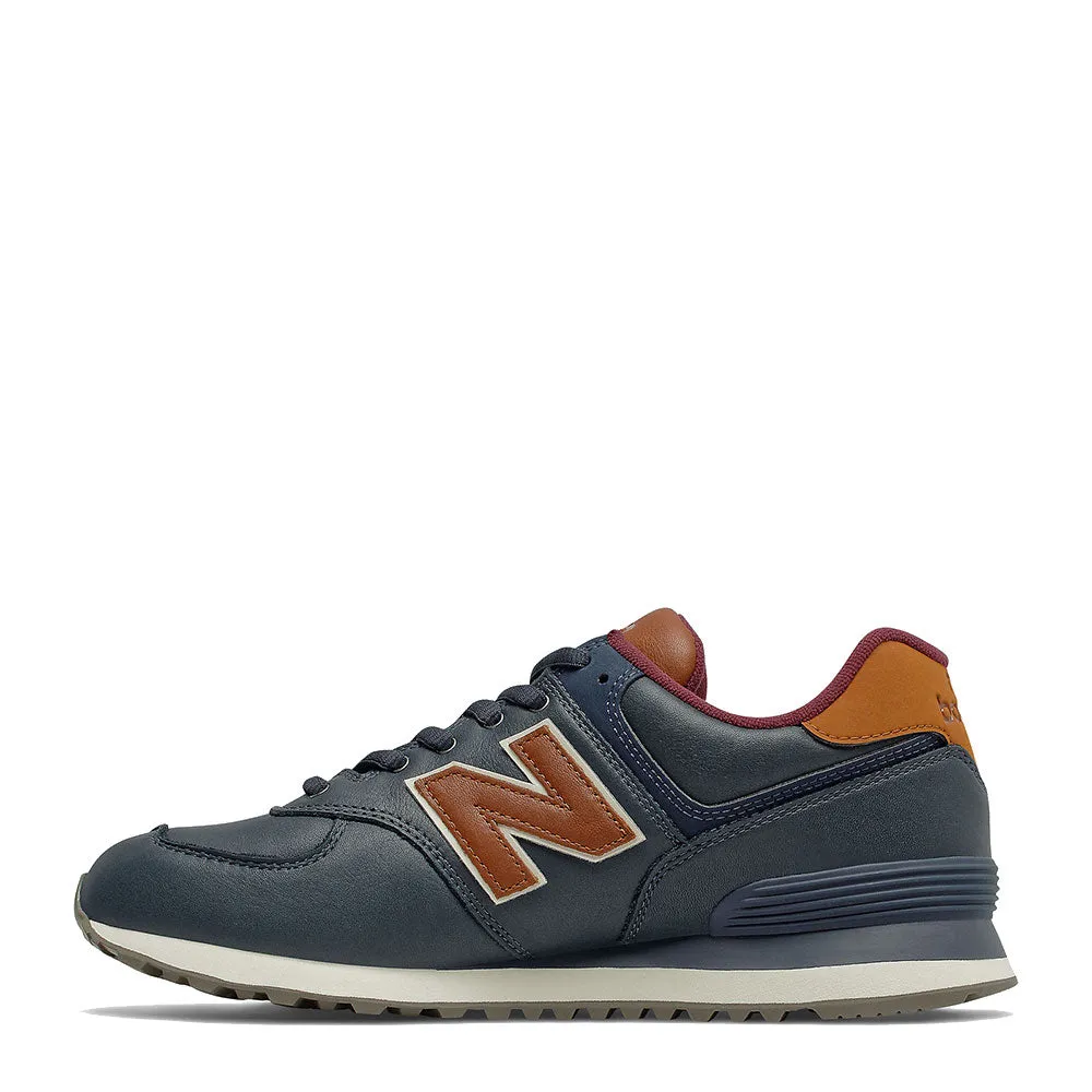 Scarpe Uomo NEW BALANCE Sneakers 574 in Pelle Premium colore Navy e Classic Burgundy