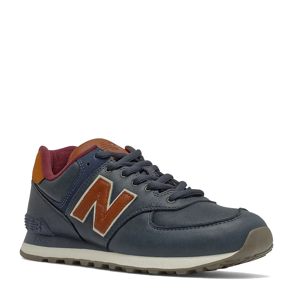 Scarpe Uomo NEW BALANCE Sneakers 574 in Pelle Premium colore Navy e Classic Burgundy