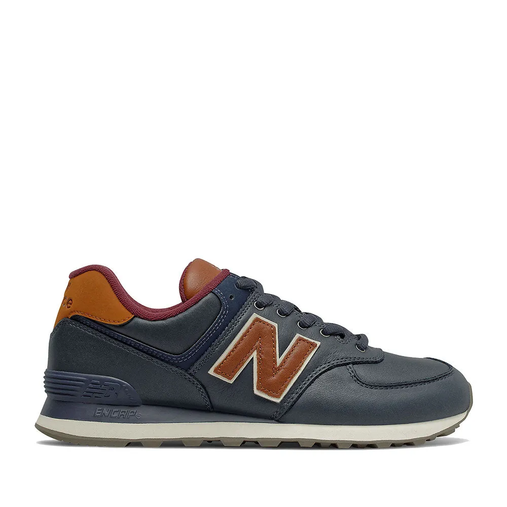 Scarpe Uomo NEW BALANCE Sneakers 574 in Pelle Premium colore Navy e Classic Burgundy