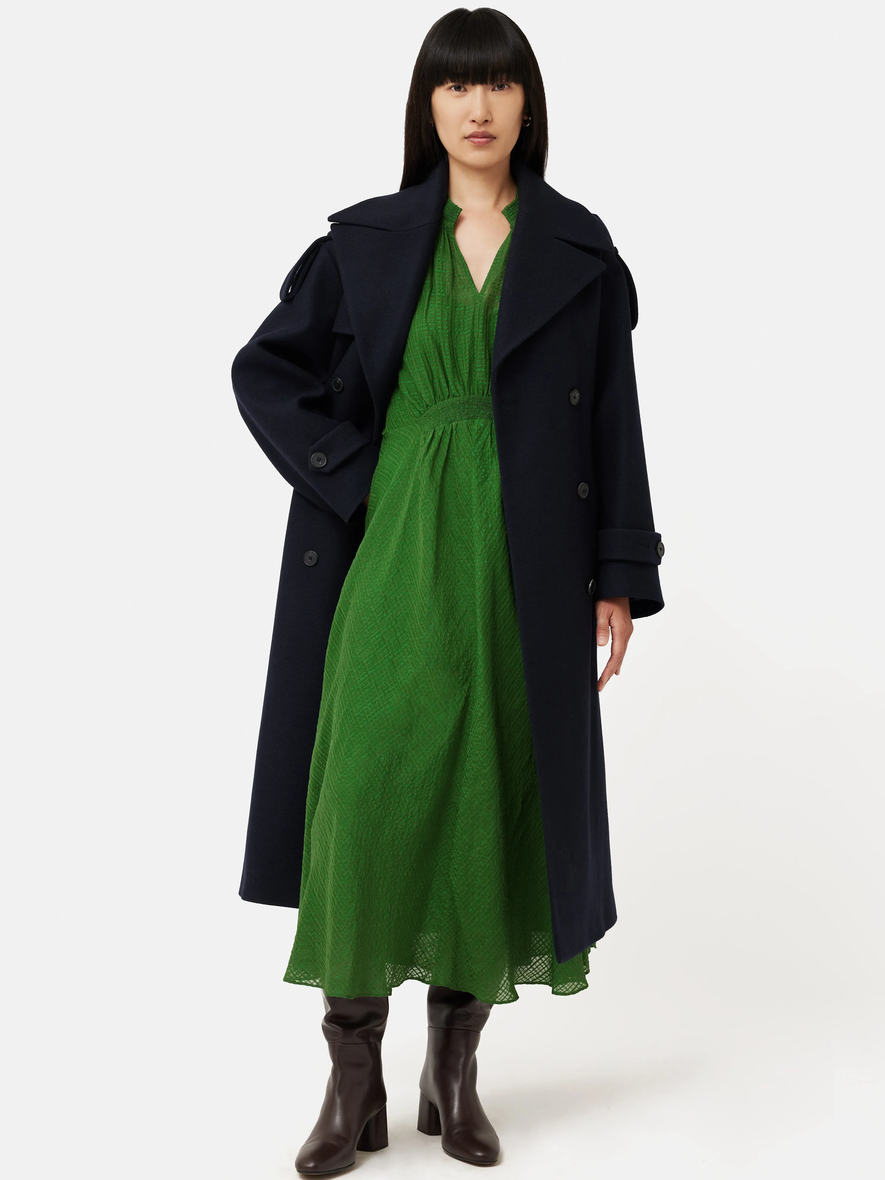 Silk Linen Gauze Midi Dress | Green