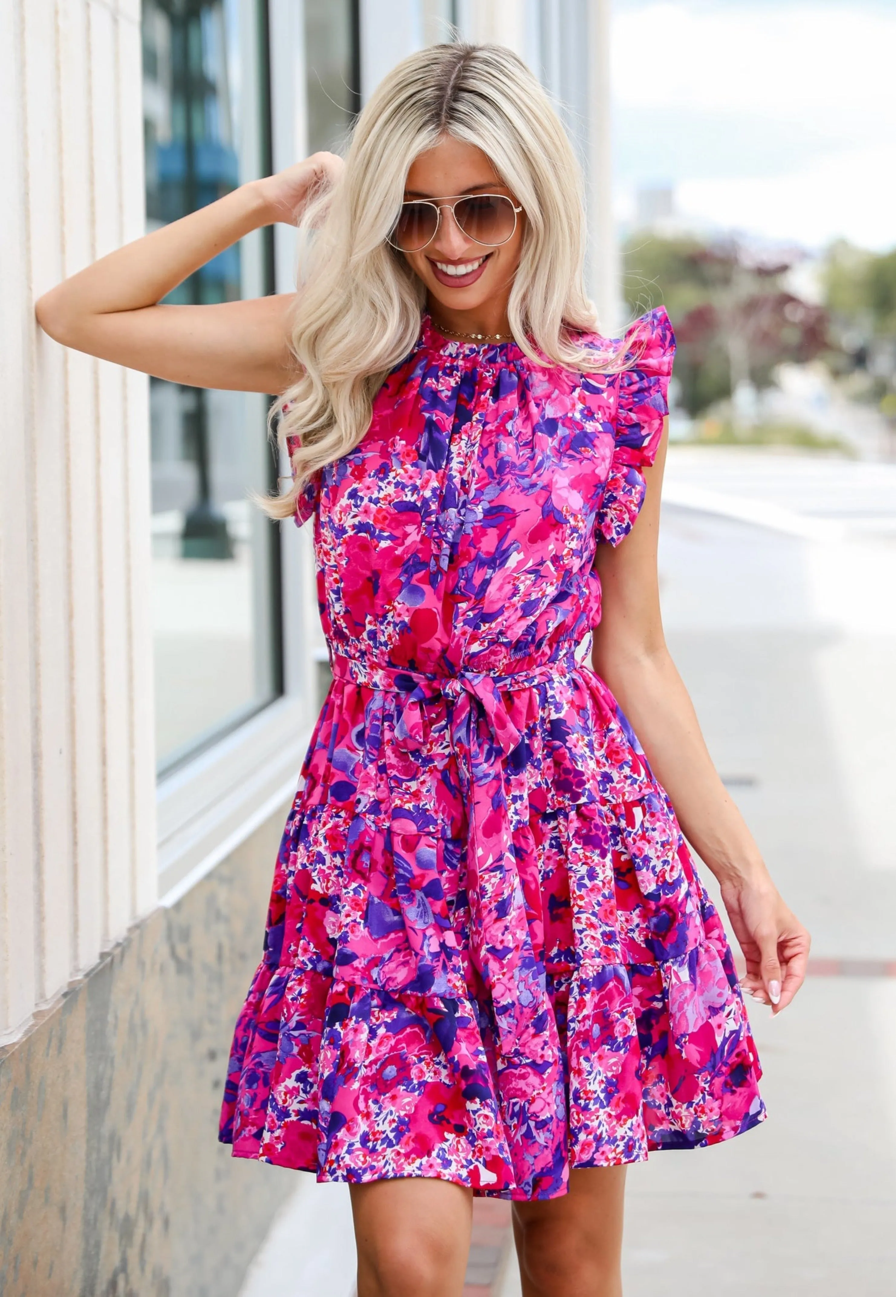 Sincerely Romantic Fuchsia Floral Mini Dress